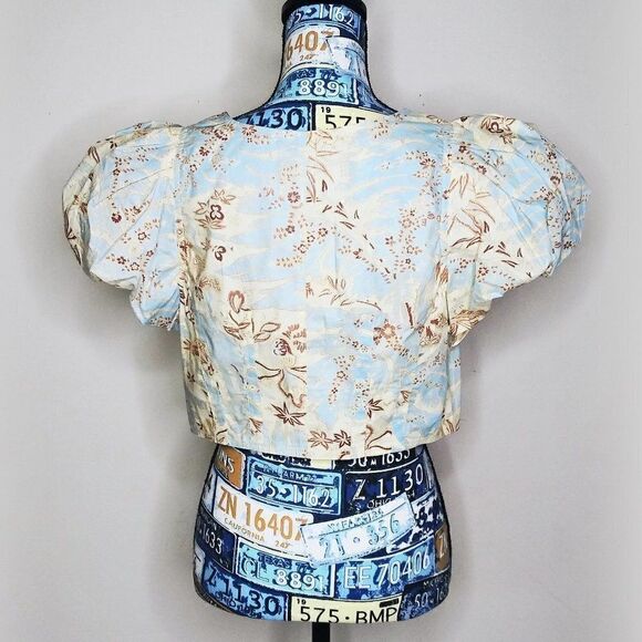 ULLA JOHNSON Kalena Floral Poplin Crop Top Puff Sleeve Front Zip Gardenia Sz 10 - Picture 12 of 15